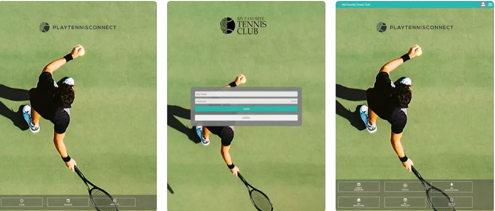 Three images side by side of a tennis player with various options displaying